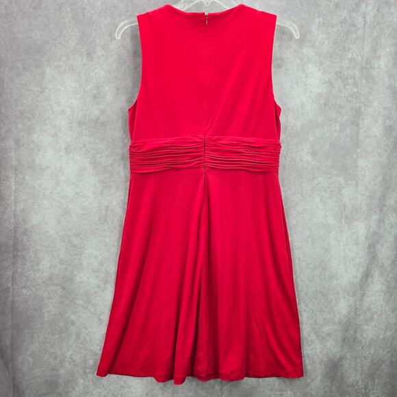 Calvin Klein Red Knee Length Pleat Sleeveless Fit Flare Formal Party Dress 12 - Picture 2 of 8